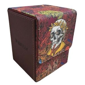 Tombert Skull Graphic Trading Card Deck Box Burgundy Faux Leather TCG Storage